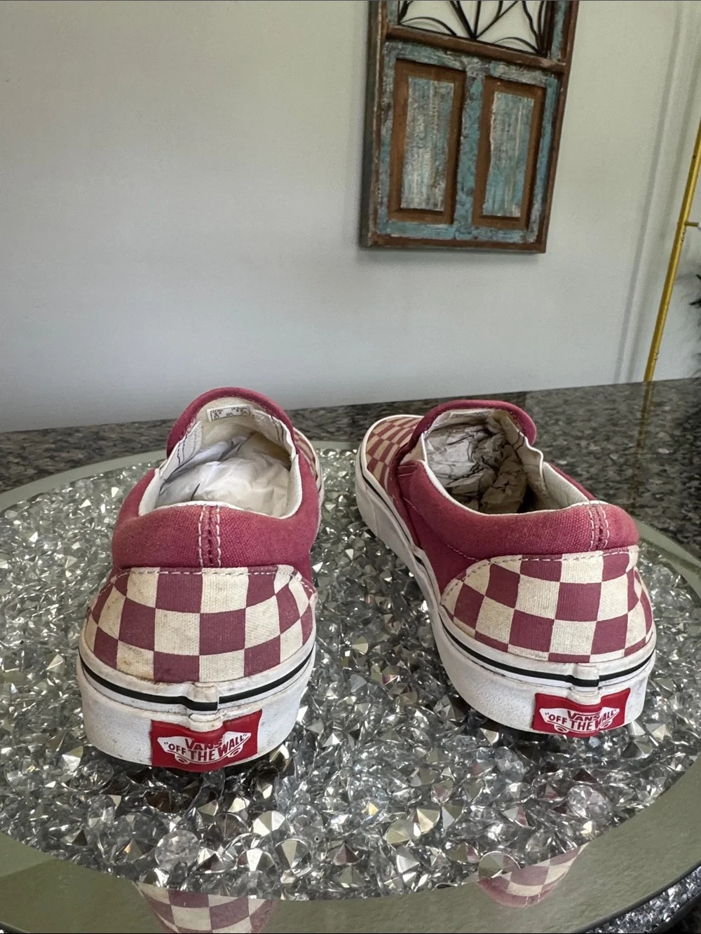 Vans Slip-On Checkerboard Pink and Cream Canvas Loafers